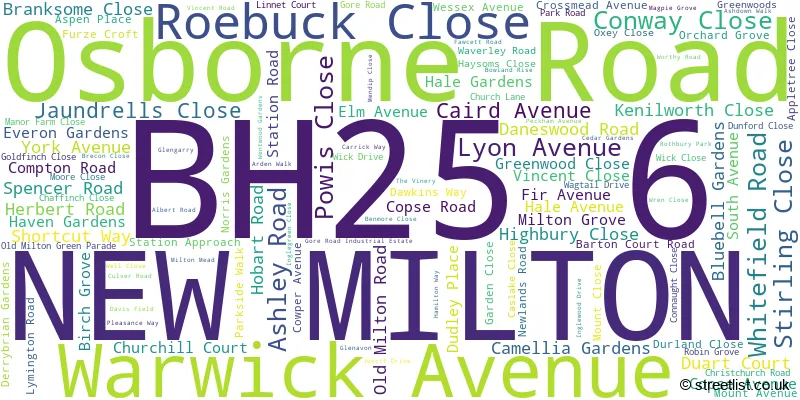A word cloud for the BH25 6 postcode